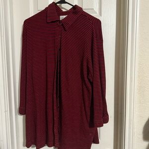 Motherhood Maternity Red and Black Striped Button-Up Shirt